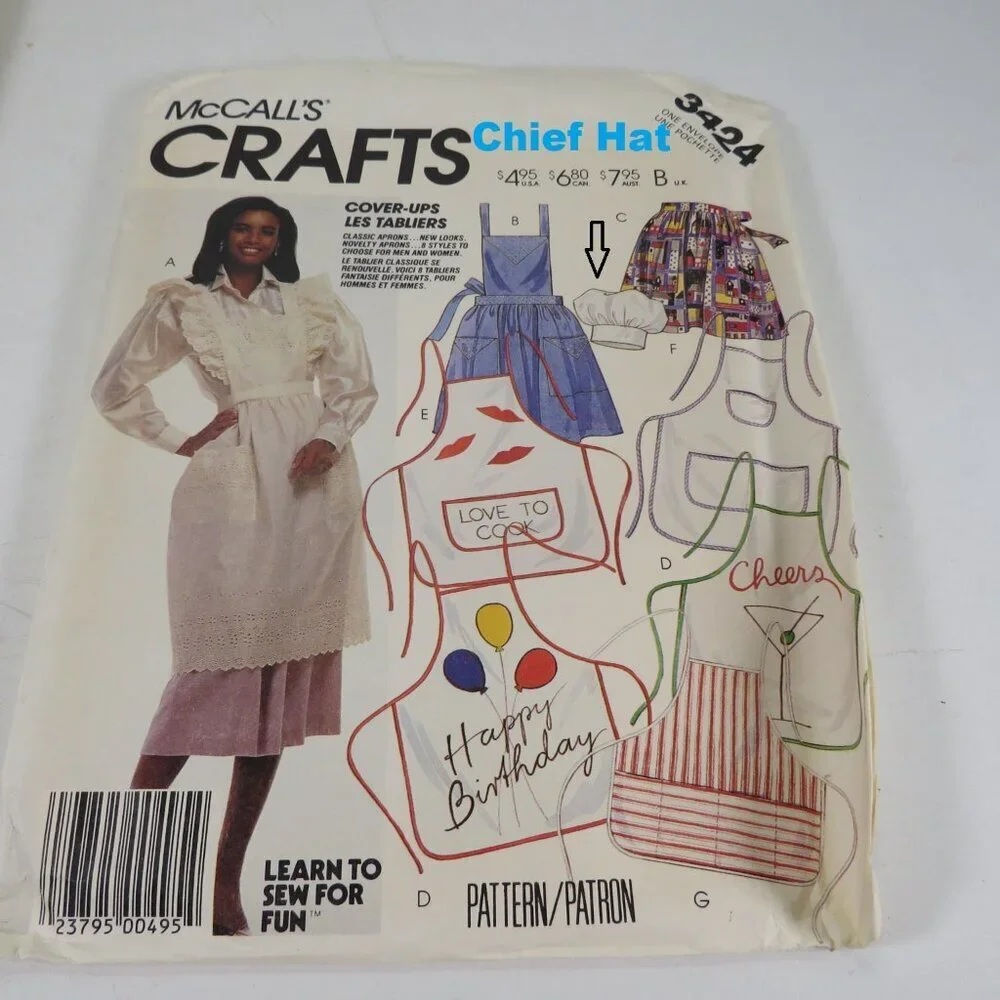 McCalls 3424 Sewing Pattern Apron & chief hat EASY complete